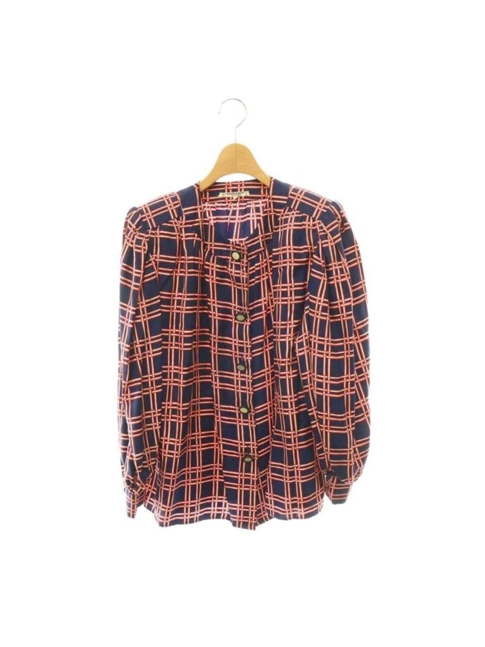 Saint Laurent Rive Gauche Shirt Blouse Long Sleeve Plaid Pattern All Over Print
